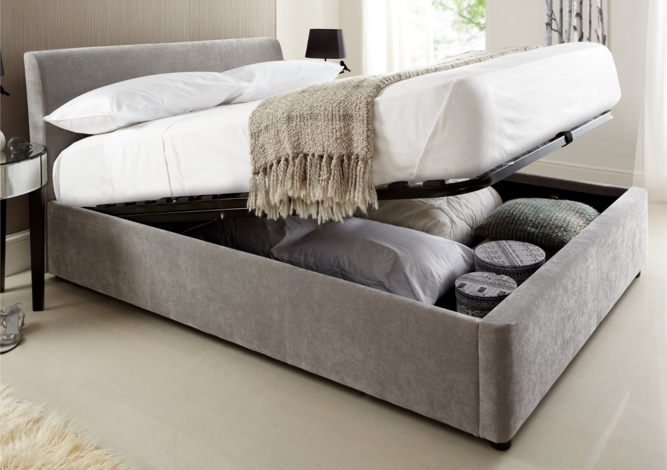 storage bed frame in gray