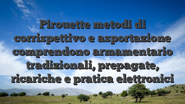 Pirouette metodi di corrispettivo e asportazione comprendono armamentario tradizionali, prepagate, ricariche e pratica elettronici