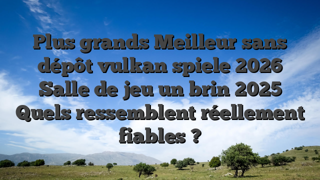 Plus grands Meilleur sans dépôt vulkan spiele 2026 Salle de jeu un brin 2025 Quels ressemblent réellement fiables ?