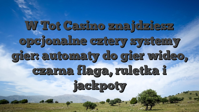 W Tot Casino znajdziesz opcjonalne cztery systemy gier: automaty do gier wideo, czarna flaga, ruletka i jackpoty