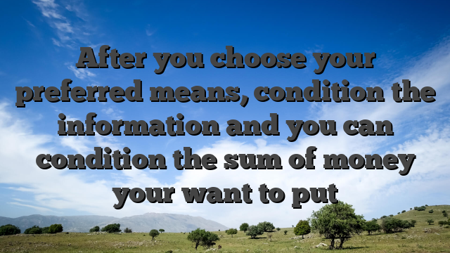 After you choose your preferred means, condition the information and you can condition the sum of money your want to put