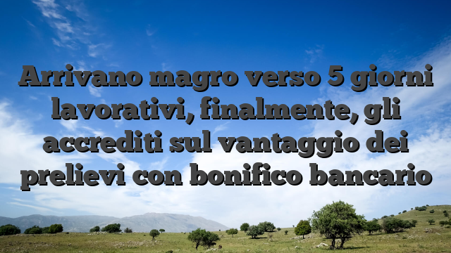 Arrivano magro verso 5 giorni lavorativi, finalmente, gli accrediti sul vantaggio dei prelievi con bonifico bancario