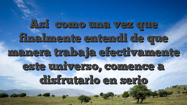 Asi� como una vez que finalmente entendi de que manera trabaja efectivamente este universo, comence a disfrutarlo en serio