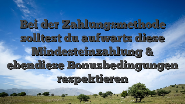 Bei der Zahlungsmethode solltest du aufwarts diese Mindesteinzahlung & ebendiese Bonusbedingungen respektieren