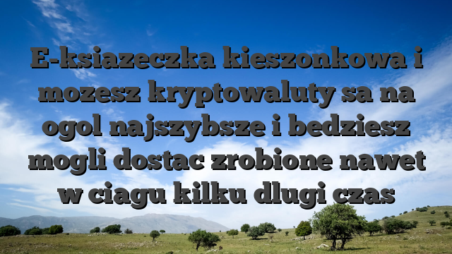 E-ksiazeczka kieszonkowa i mozesz kryptowaluty sa na ogol najszybsze i bedziesz mogli dostac zrobione nawet w ciagu kilku dlugi czas