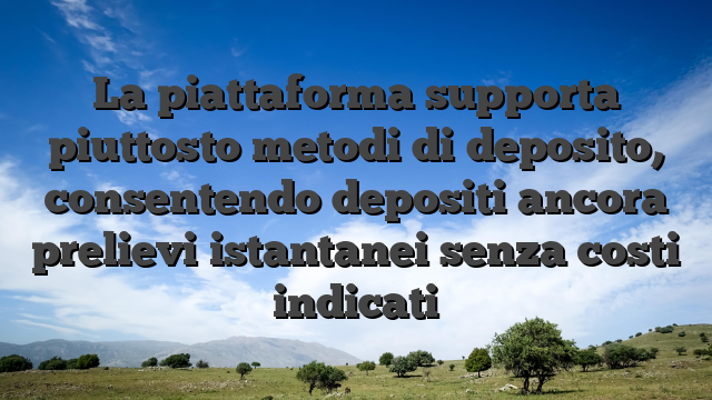 La piattaforma supporta piuttosto metodi di deposito, consentendo depositi ancora prelievi istantanei senza costi indicati
