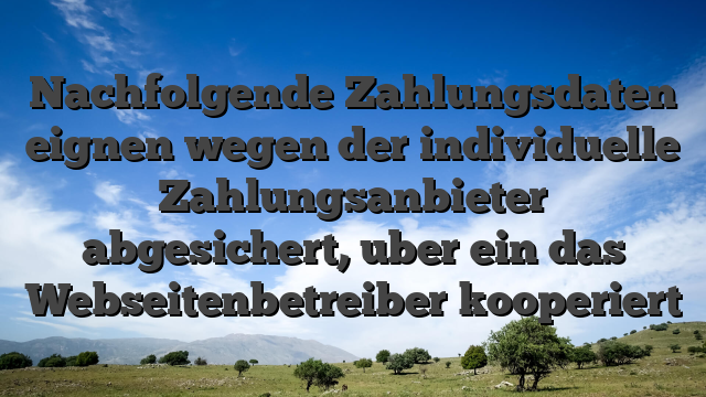 Nachfolgende Zahlungsdaten eignen wegen der individuelle Zahlungsanbieter abgesichert, uber ein das Webseitenbetreiber kooperiert
