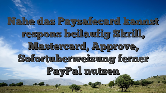 Nahe das Paysafecard kannst respons beilaufig Skrill, Mastercard, Approve, Sofortuberweisung ferner PayPal nutzen