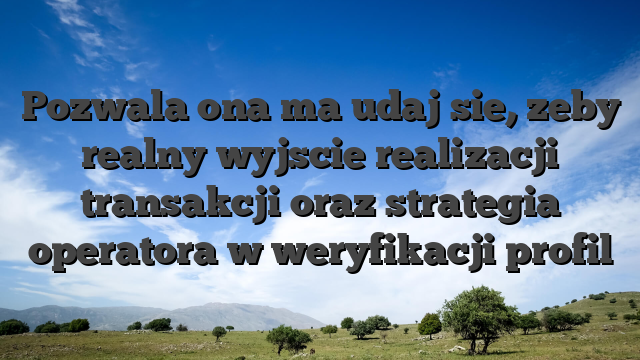 Pozwala ona ma udaj sie, zeby realny wyjscie realizacji transakcji oraz strategia operatora w weryfikacji profil