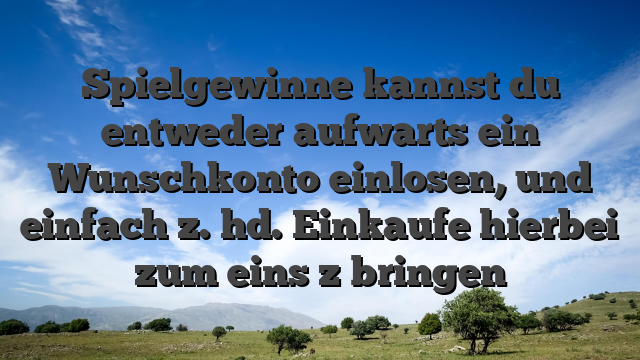 Spielgewinne kannst du entweder aufwarts ein Wunschkonto einlosen, und einfach z. hd. Einkaufe hierbei zum eins z bringen