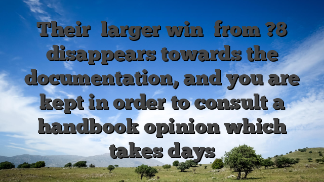 Their �larger win� from ?8 disappears towards the documentation, and you are kept in order to consult a handbook opinion which takes days