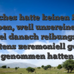 Welches hatte keinen Sinn ergeben, weil unsereiner das Spiel danach reibungslos nichtens zeremoniell genug genommen hatten