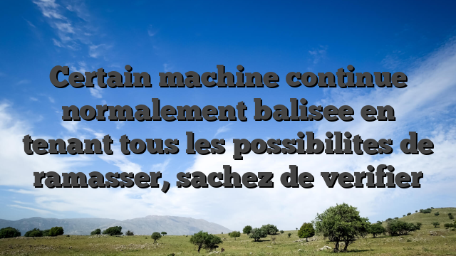 Certain machine continue   normalement balisee en tenant tous les possibilites de ramasser, sachez de verifier